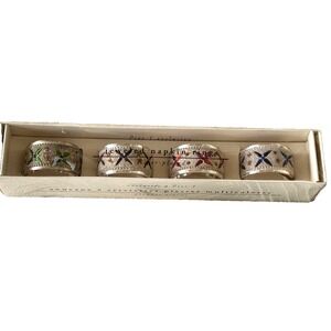 Pier 1 Exclusive  Silver Plated Set of  4 Jeweled Napkin Rings Gem Colors Red